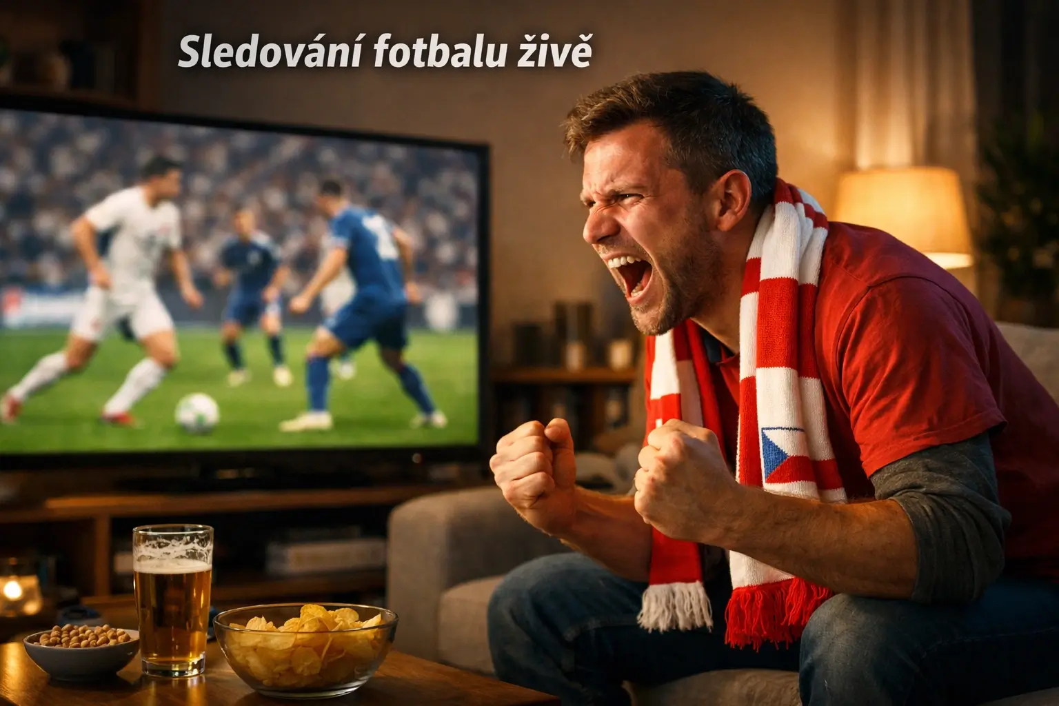 Live streaming zápasů Chance Ligy - televizní obrazovka nebo notebook s přímým přenosem fotbalového utkání a možností sledování online